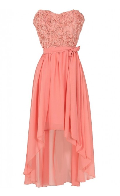 Rosette Romance Designer High Low Dress in Pink